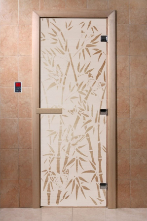 Стеклянные двери DoorWood Бамбук и бабочки сатин, коробка ольха