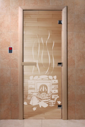 Стеклянные двери DoorWood Банька прозрачные, коробка ольха